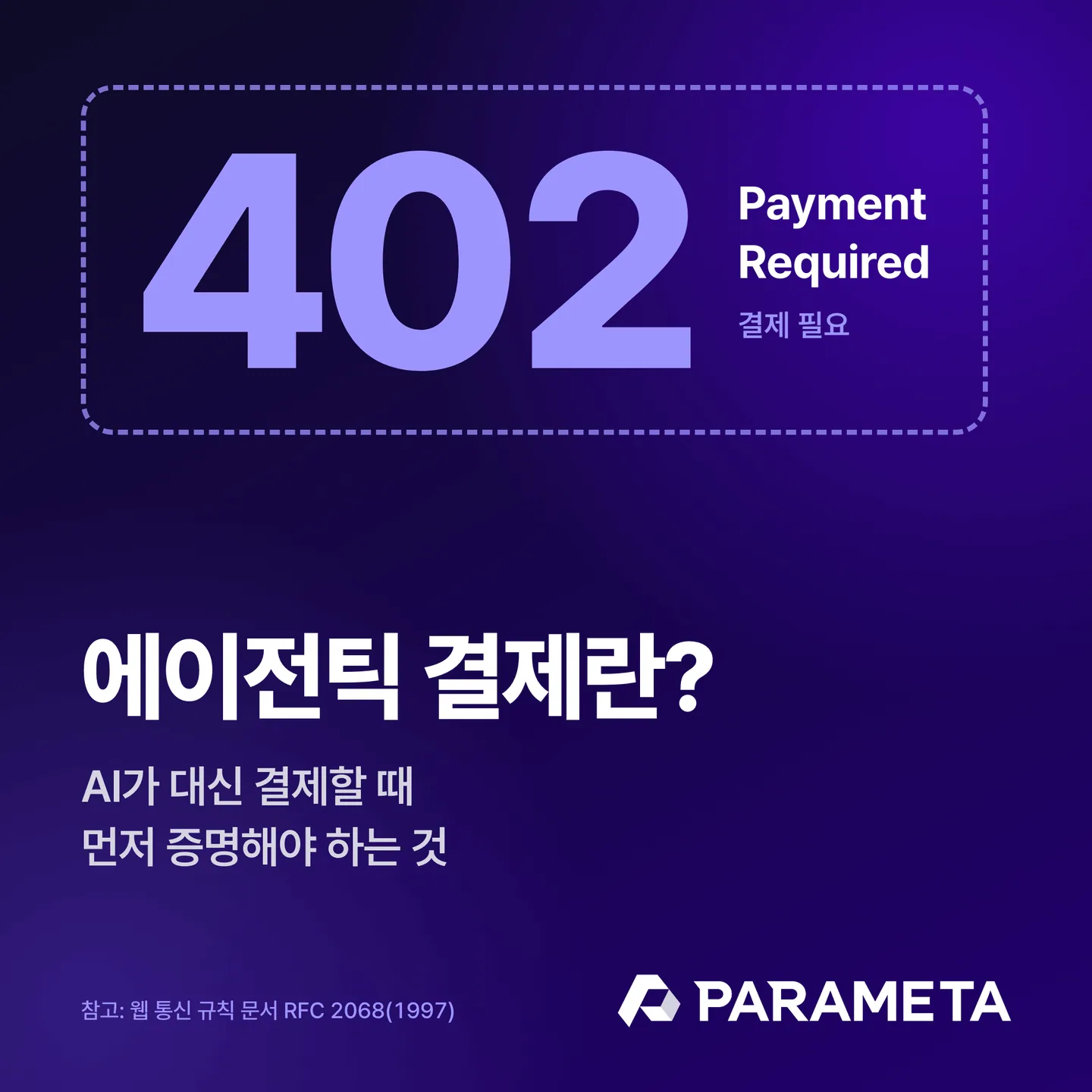 402 Payment Required(결제 필요) 표시와 글 제목 '에이전틱 결제란? AI가 대신 결제할 때 먼저 증명해야 하는 것'